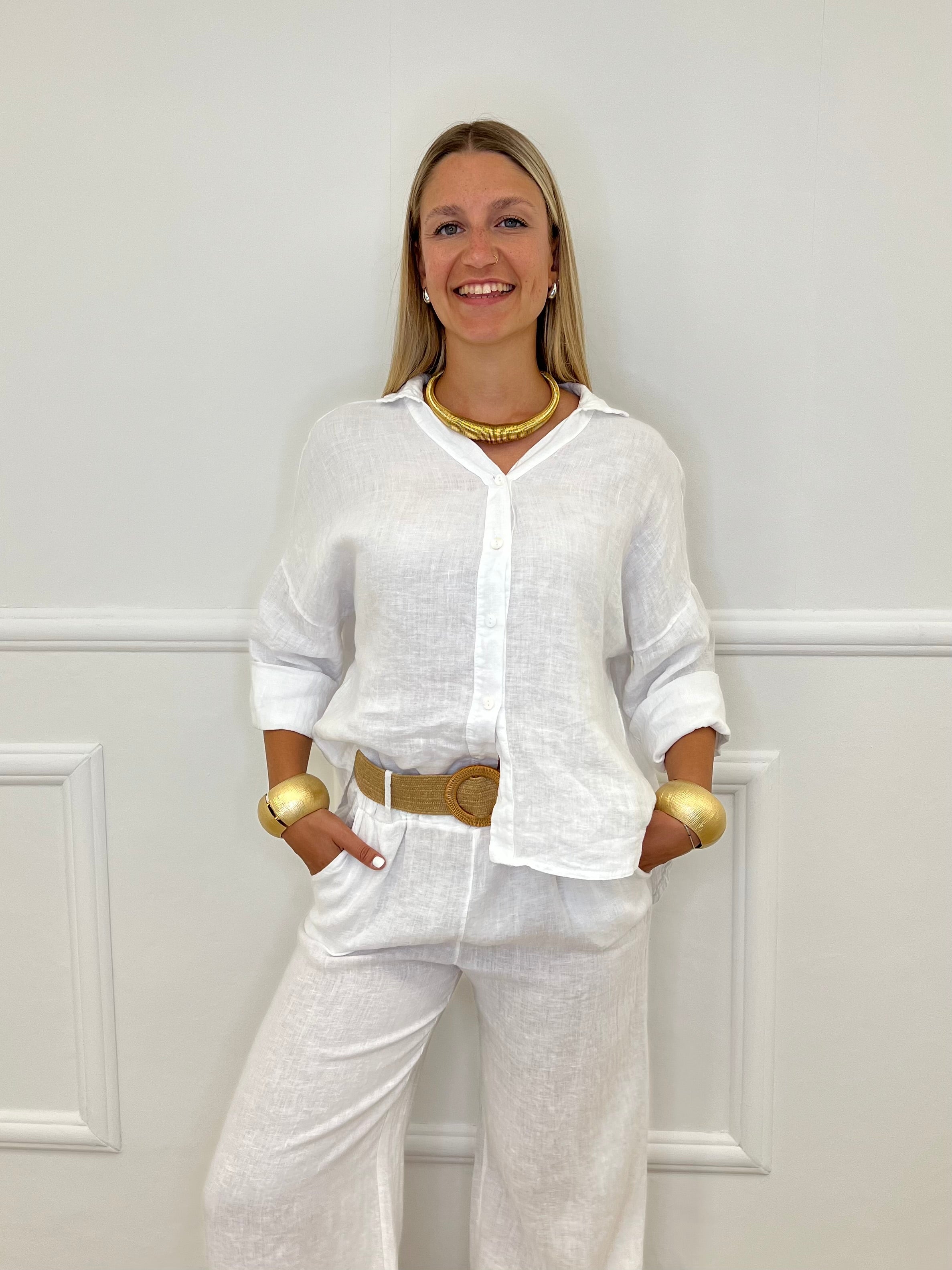 Camicia Scatoletta Lino 89303 Bianco