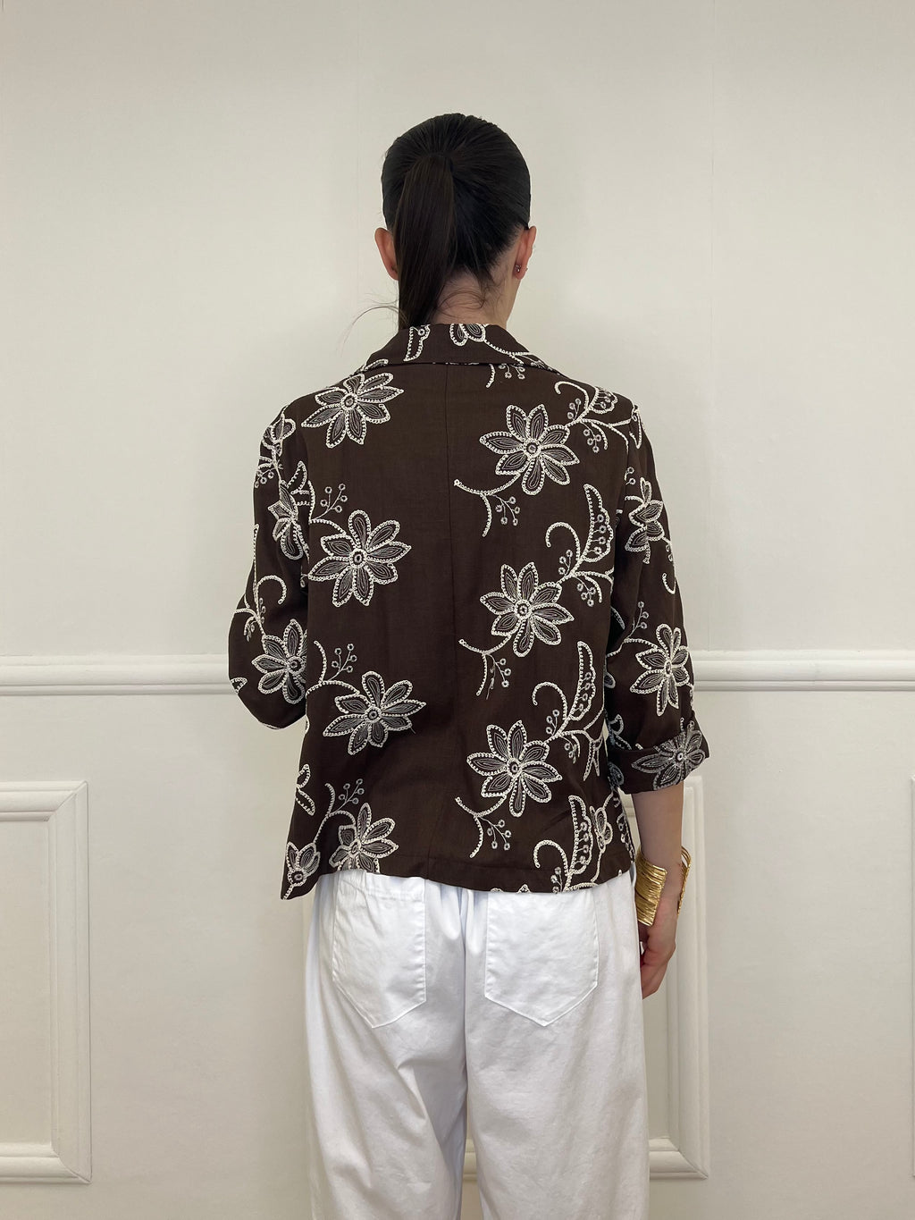 Blazer Ricamato in Lino e Viscosa 11353 Moro