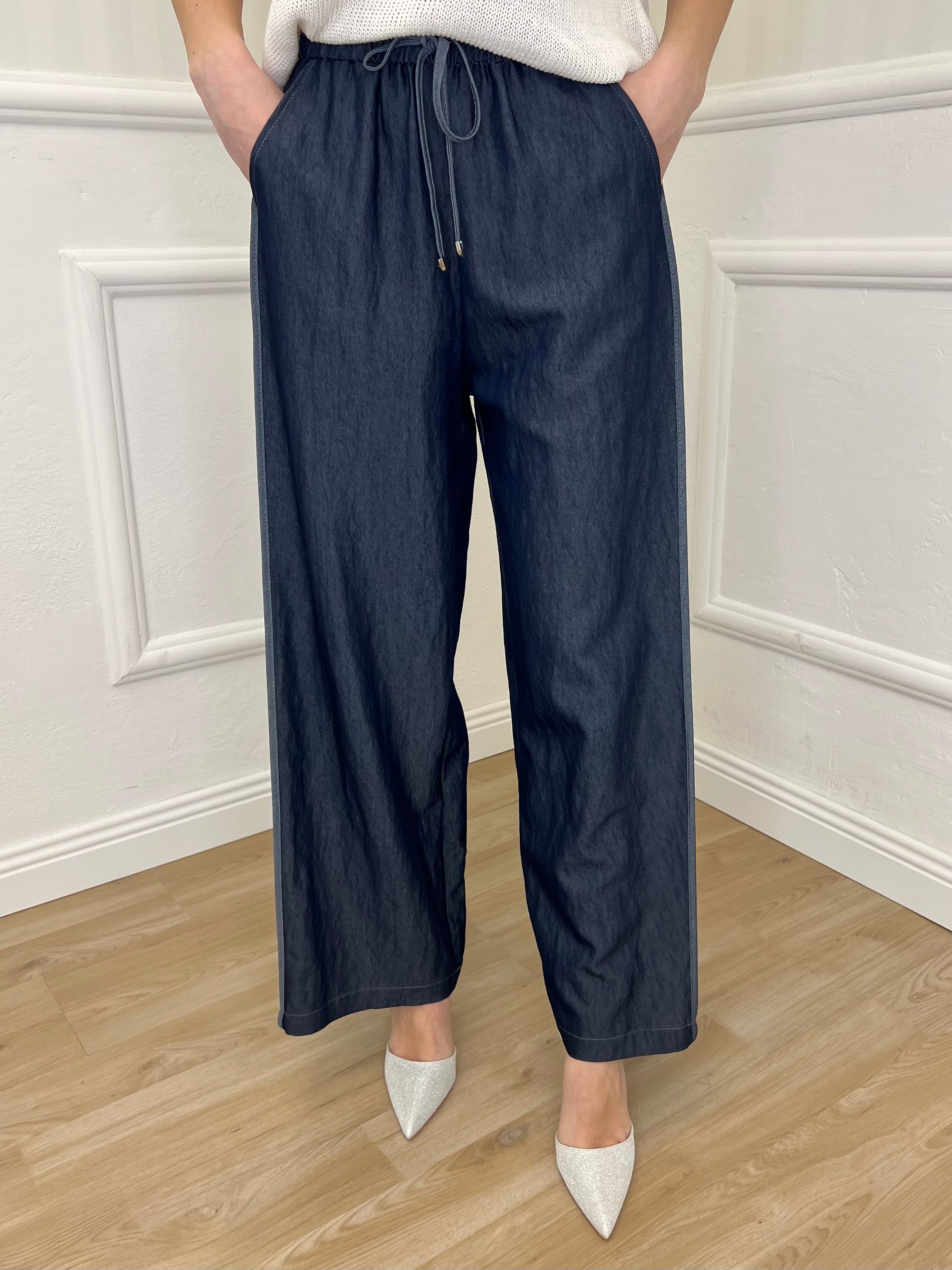 Panta Palazzo Coulisse Chambray 19157 Blu - Bazar Abbigliamento