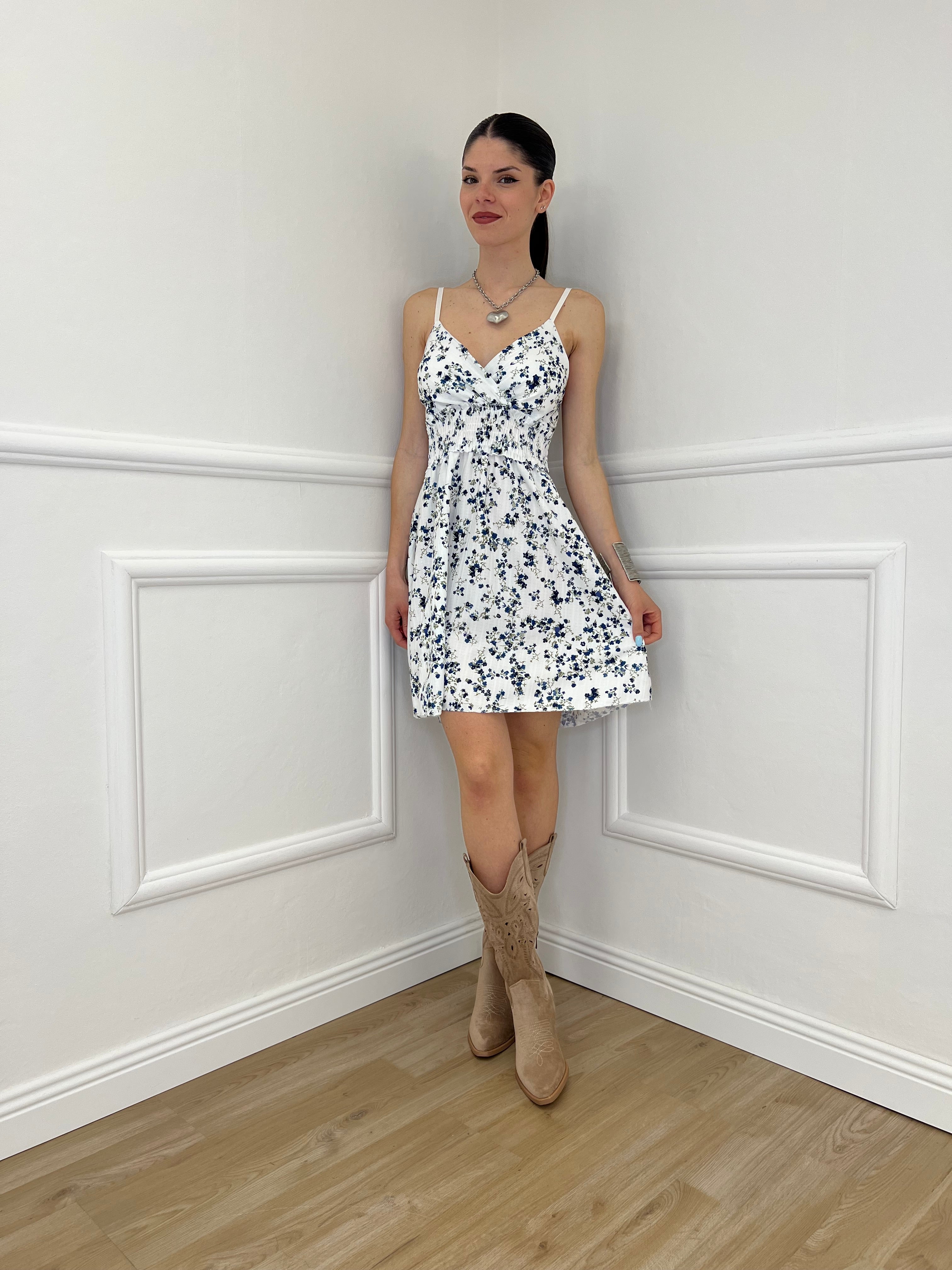 Abito Corto Fiori 5068 Blu