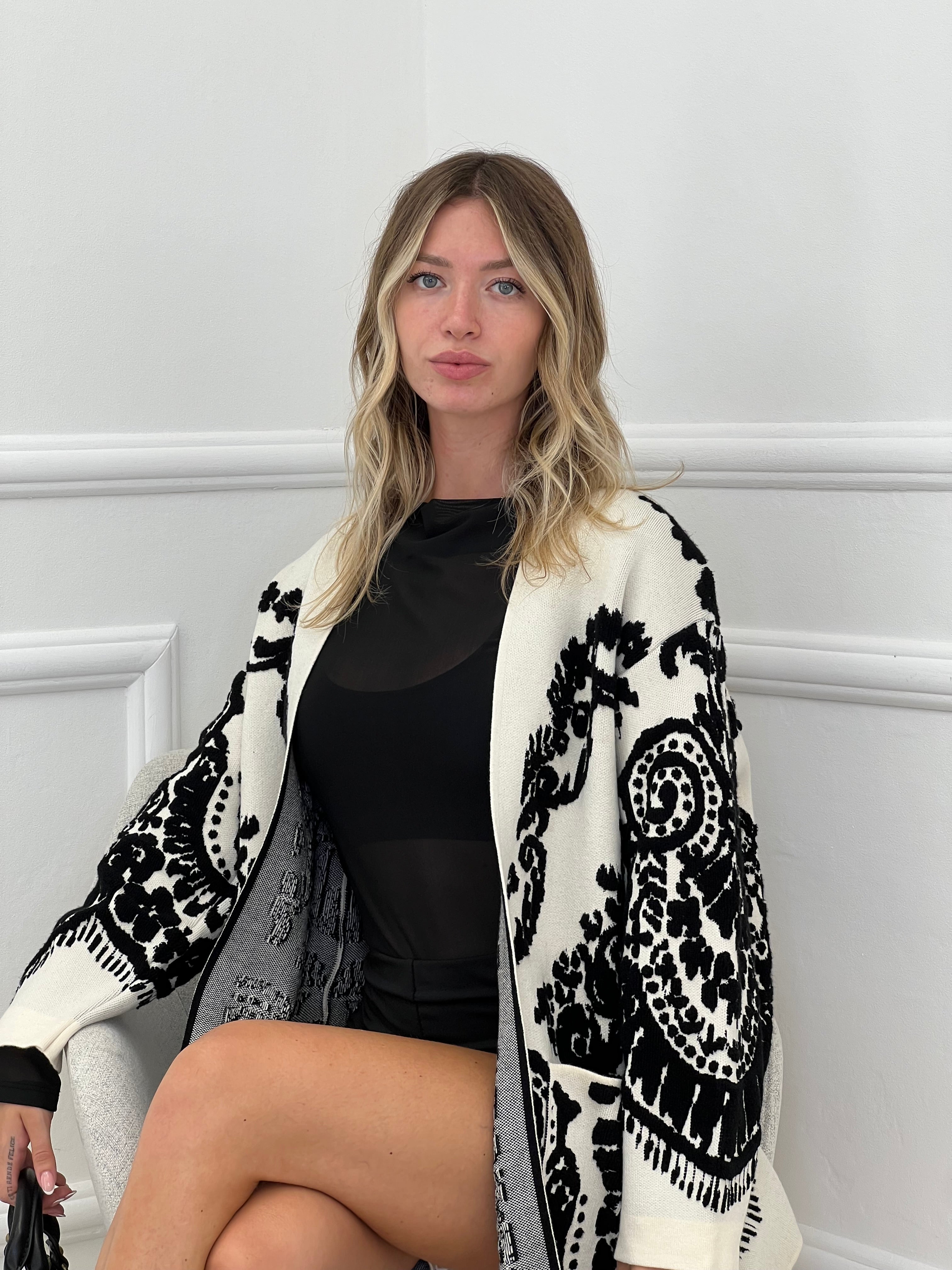 Cardigan Cappotto Jacquard 8201 Bianco