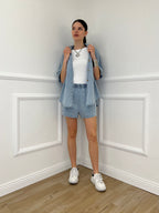 Completo Shorts Denim Con Strass 3048 Azzurro