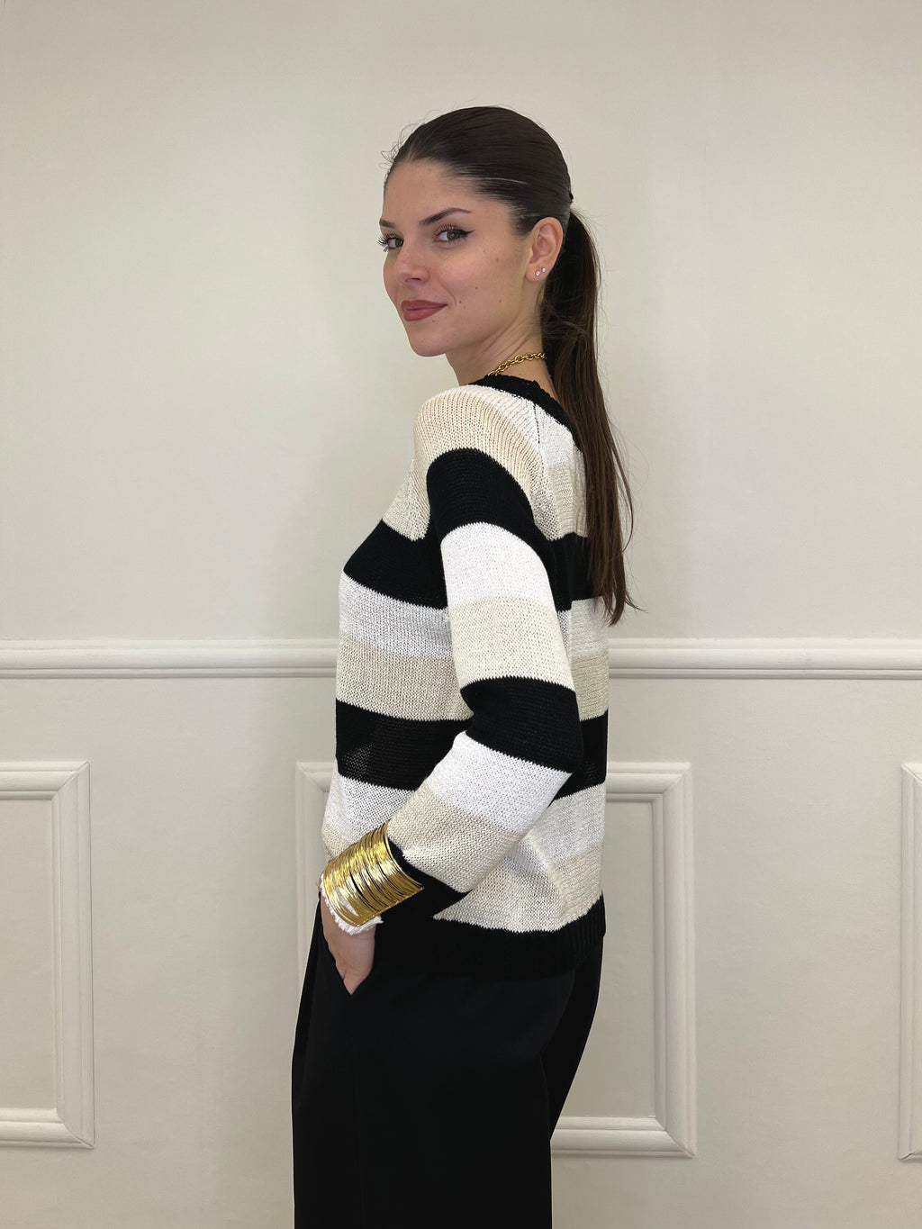 Maglia a Righe 25054 Nero