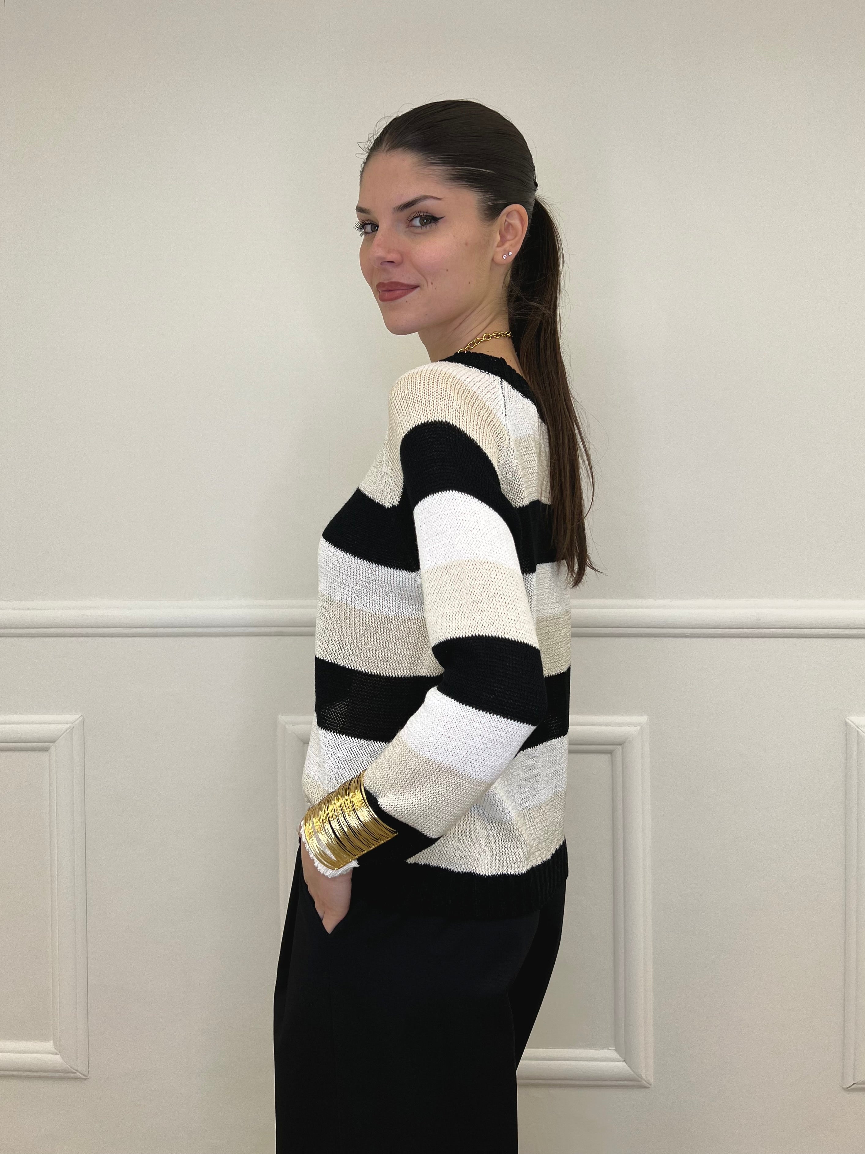 Maglia a Righe 25054 Nero