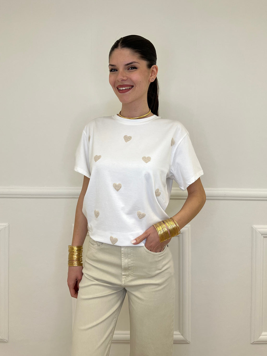 T-shirt Over Con Ricamo Cuori 12659