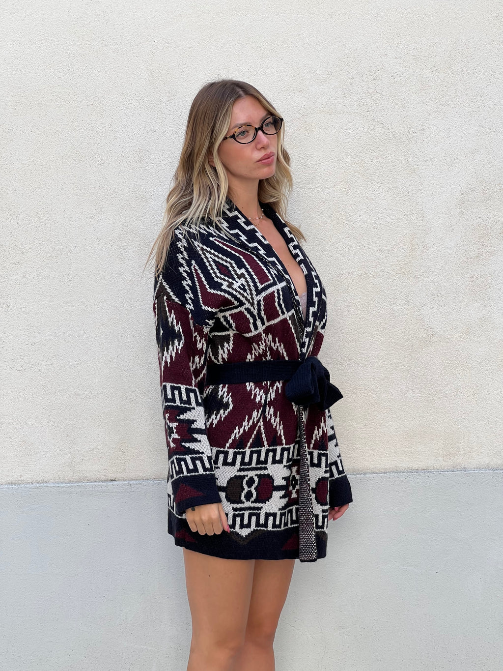 Cappotto Etnico In Lana e Alpaca 10391 Blu e Burgundy