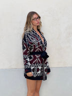 Cappotto Etnico In Lana e Alpaca 10391 Blu e Burgundy