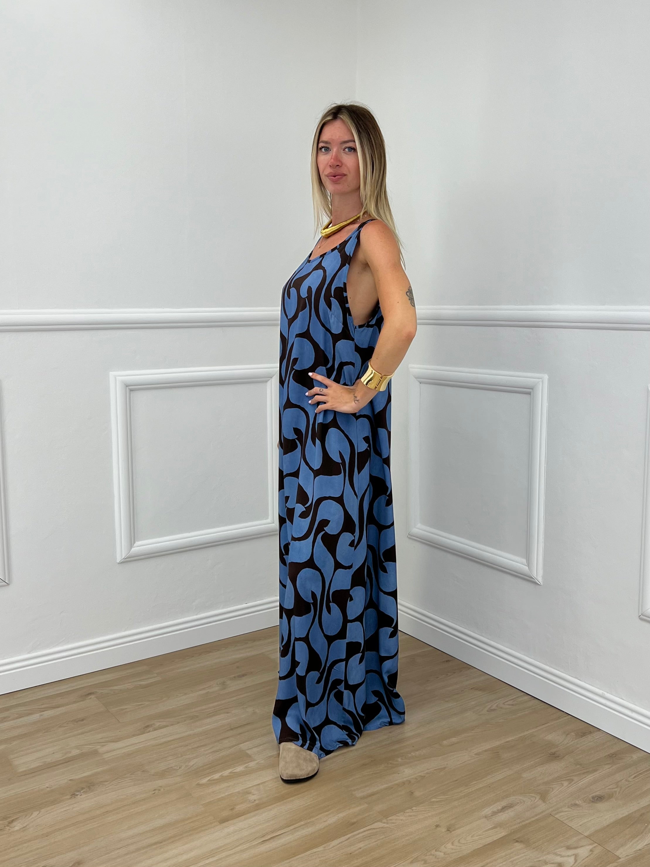 Vestito Viscosa Geometrico 765 Moro e Azzurro