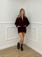 Maxi Giacca in Panno con Zip 5075 Burgundy