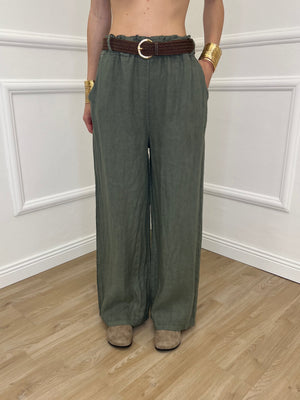 Pantalone Lino Cintura 22525 Verde