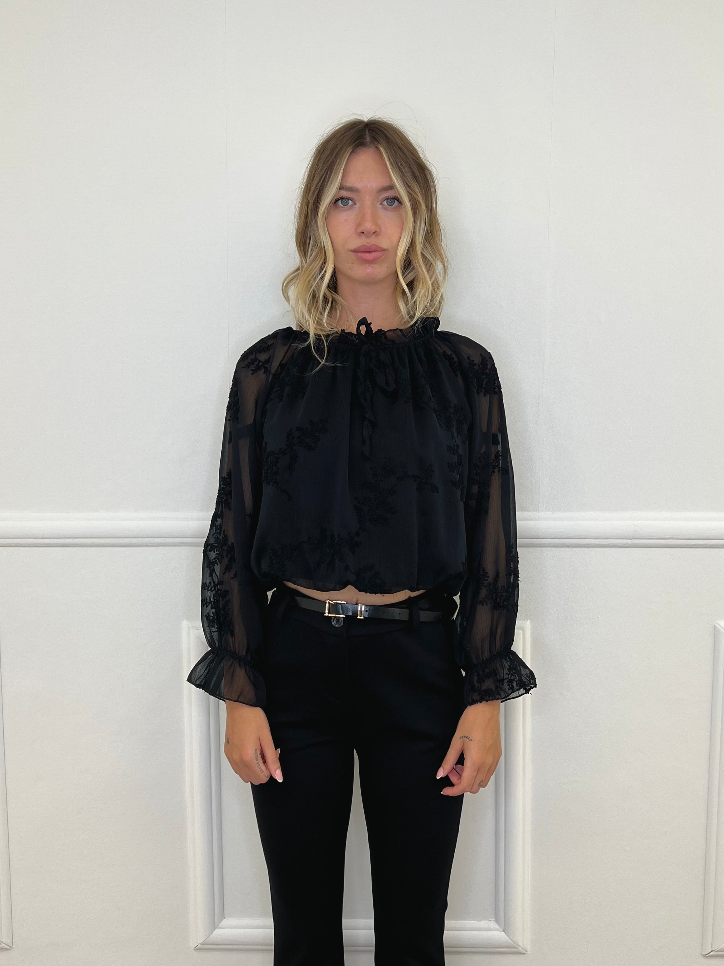 Blusa Boho Con Ricami 89039-1 Nero