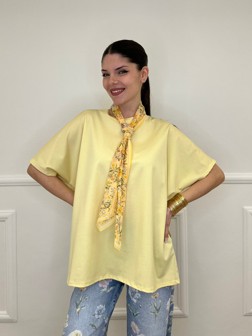 T-shirt Maxi Con Foulard 35080 Giallo