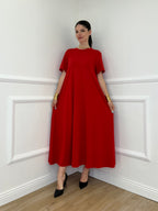 Abito Lungo Con Tasche Lumina L7728 Rosso