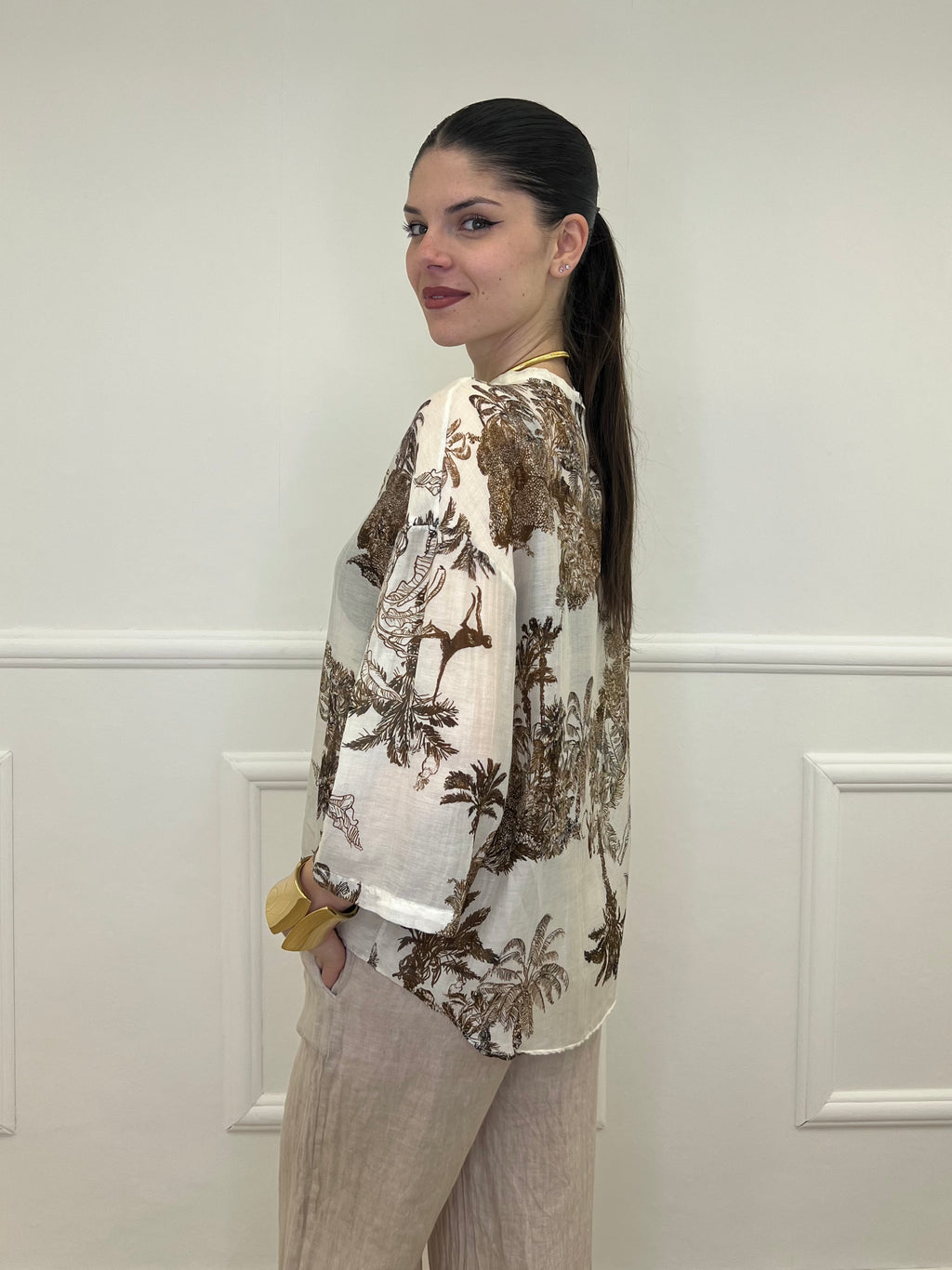 Camicia Jungle Cotone e Seta 93-242 Ecru
