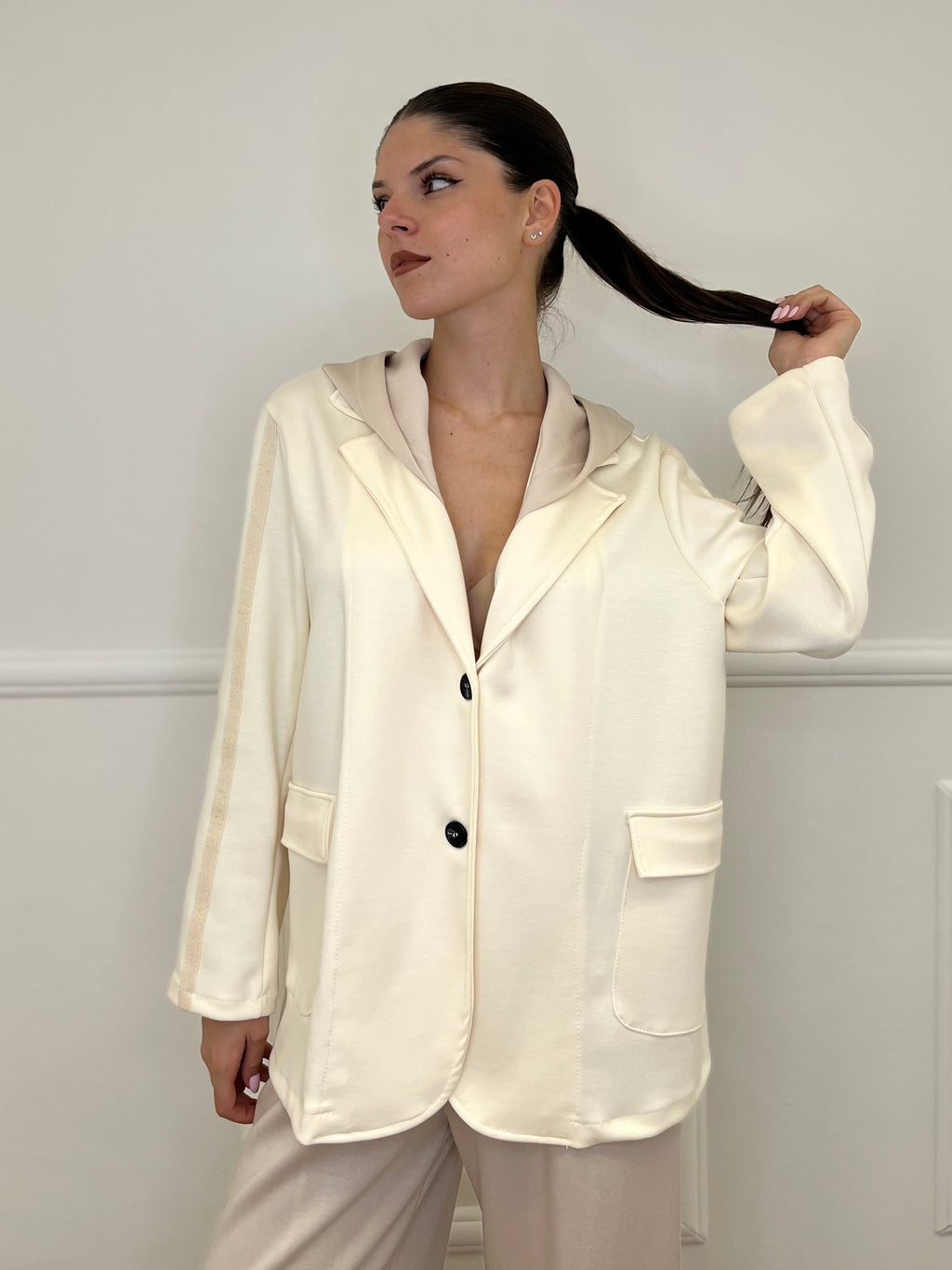 Giacca Cappuccio 27599 Panna - Bazar Abbigliamento