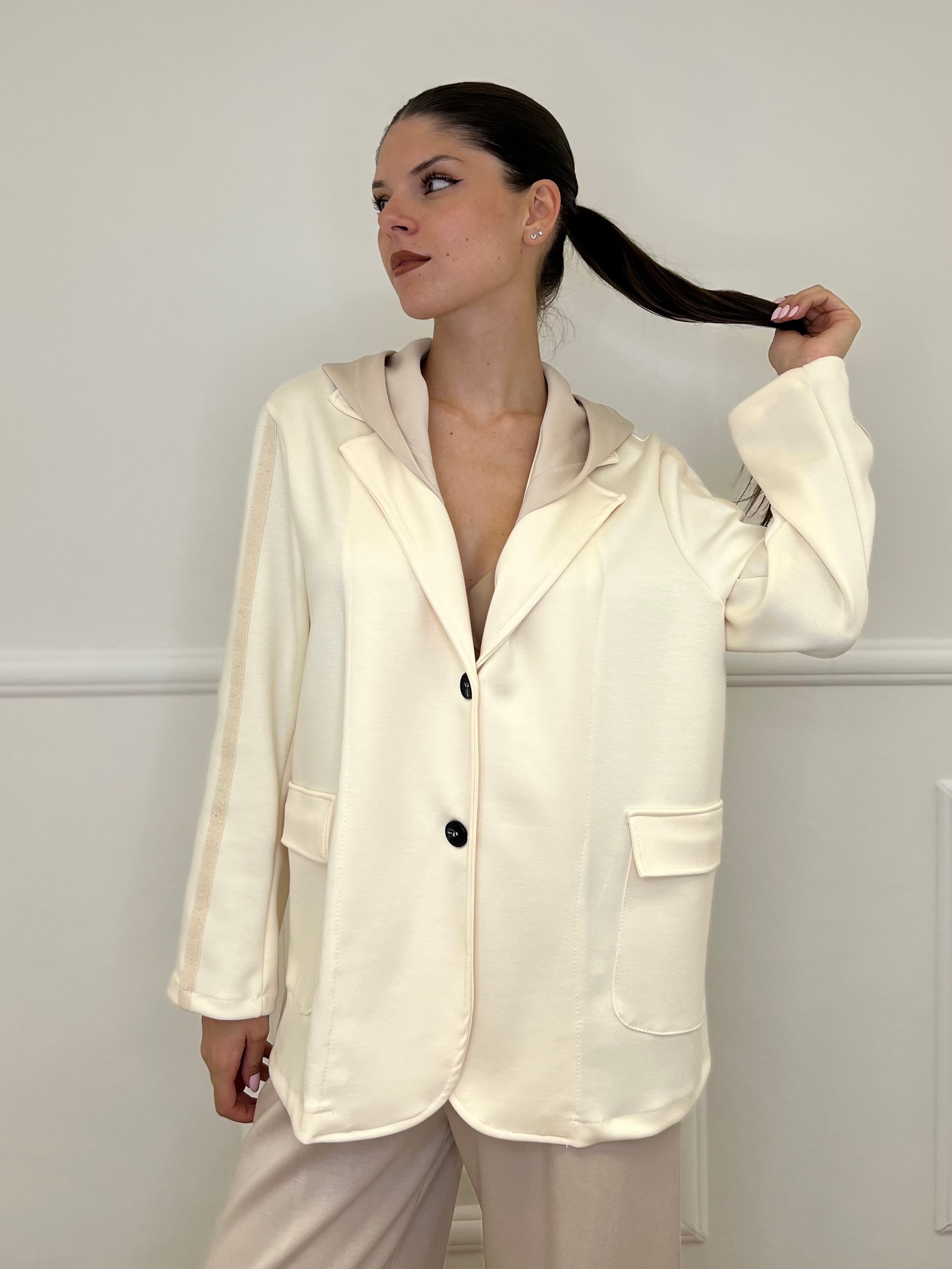 Giacca Cappuccio 27599 Panna - Bazar Abbigliamento
