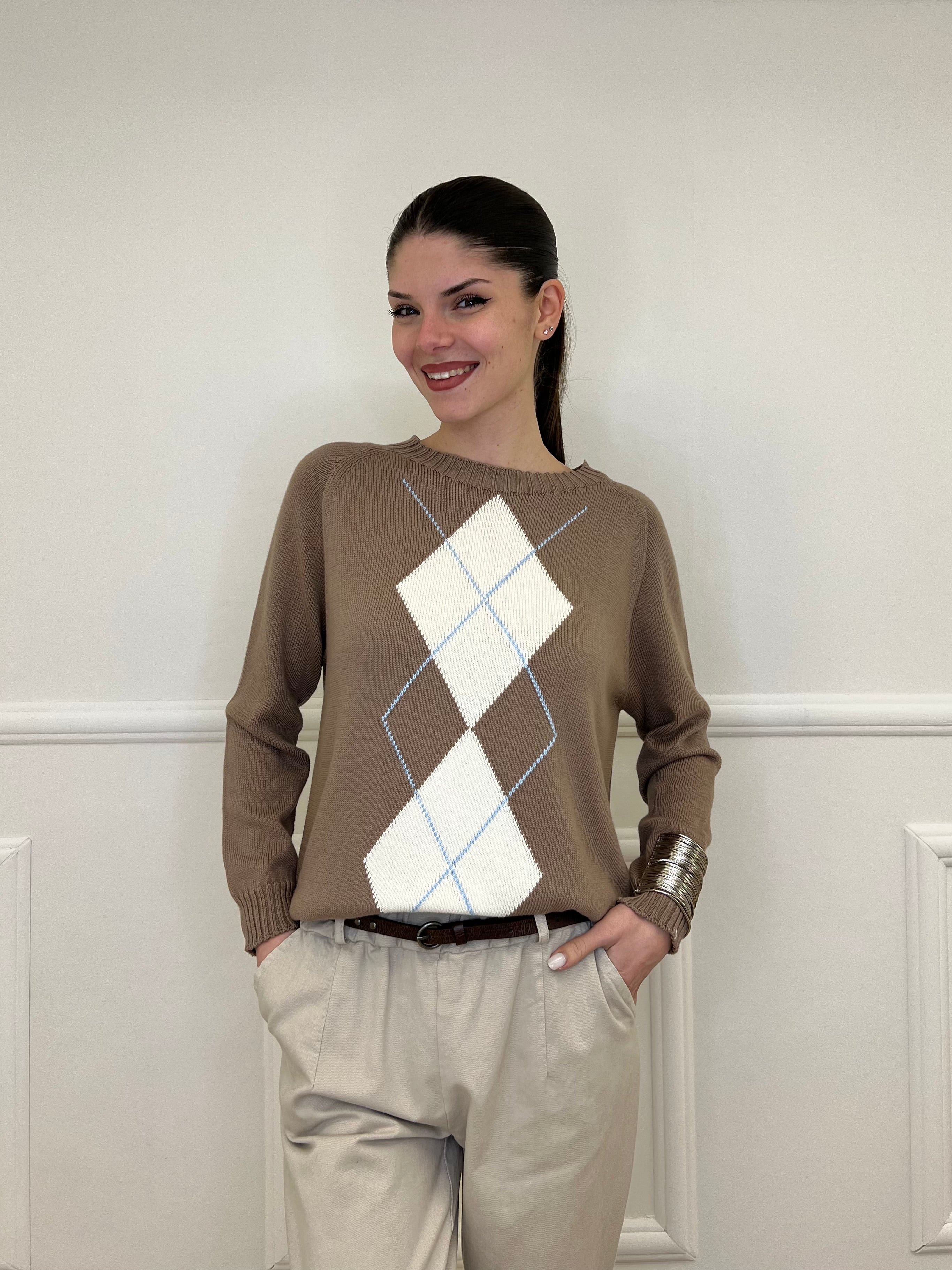 Maglia a Rombi A82628 Taupe