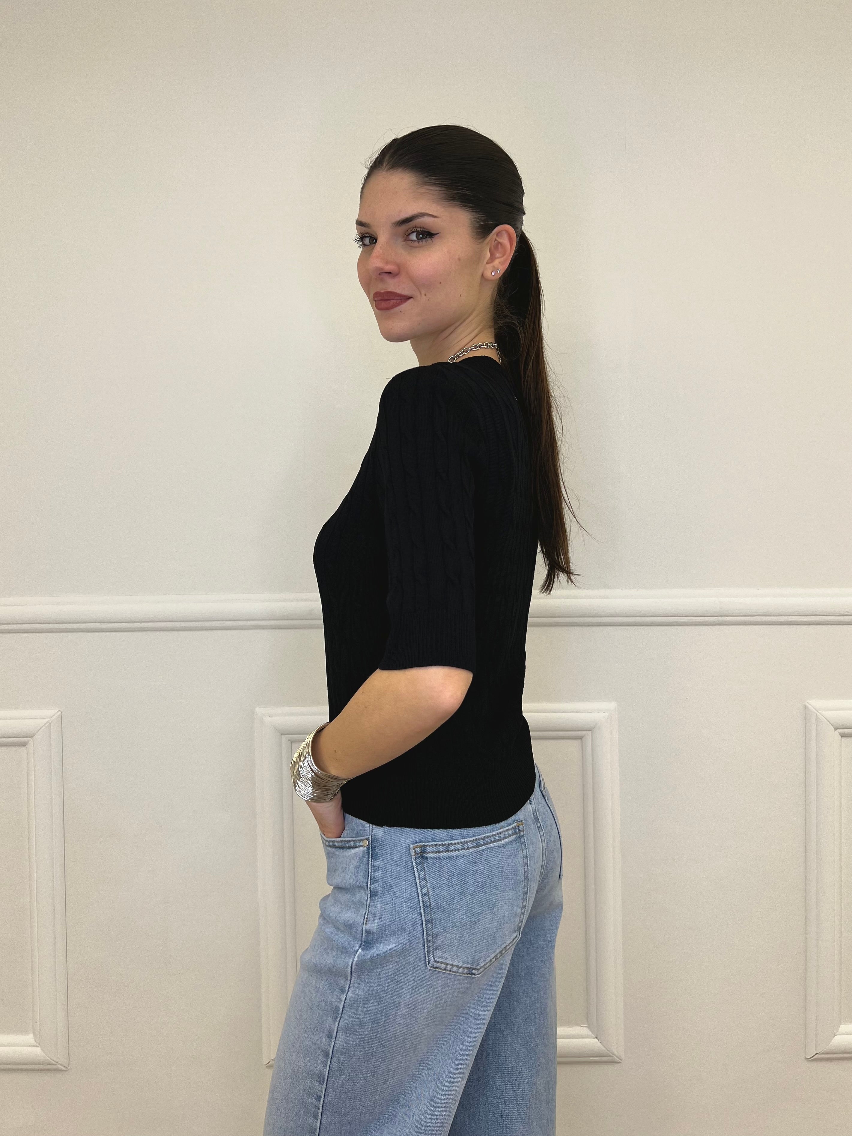 Maglia Trecce Barchetta 6524 Nero