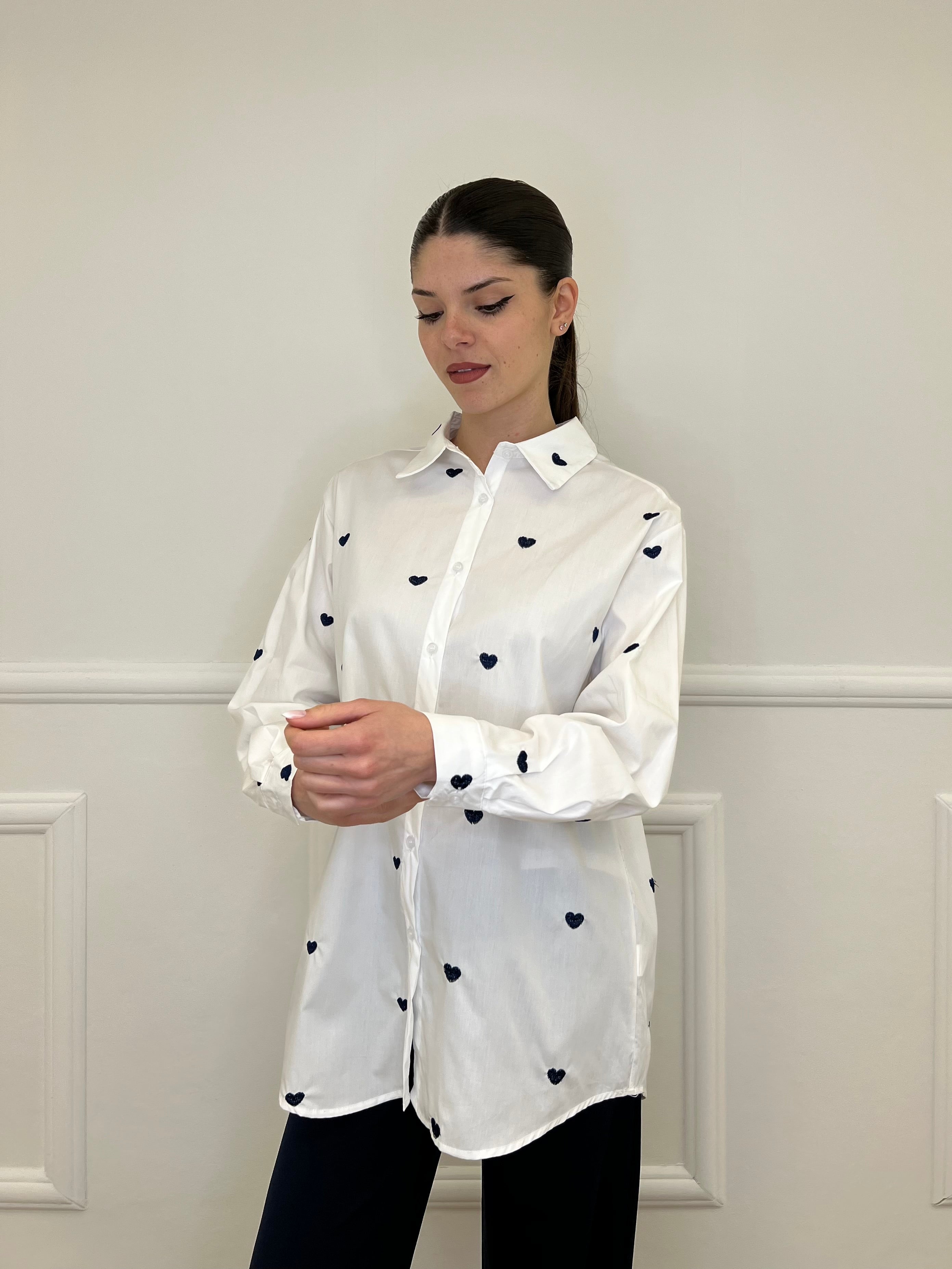 Camicia Cuori Tinta Unita HQ045 Bianco e Blu