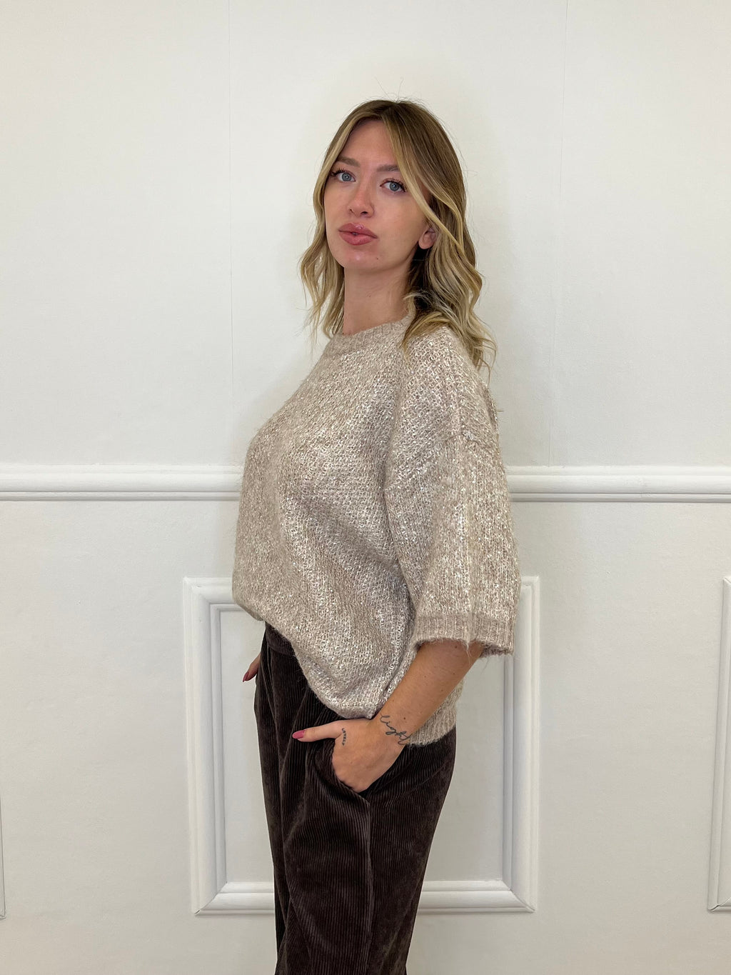 Maglia Scatoletta Lana Pailettes 5561 Ecru