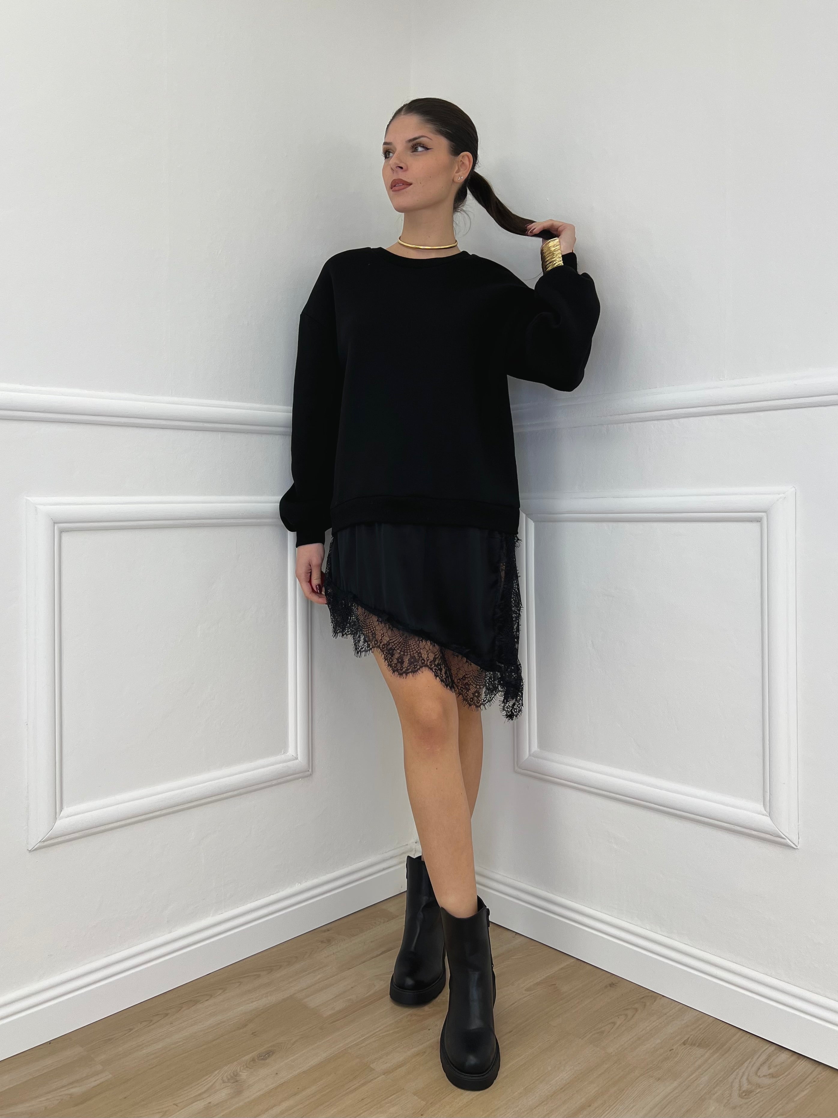 Felpa con Pizzo Lumina LD3849 Nero