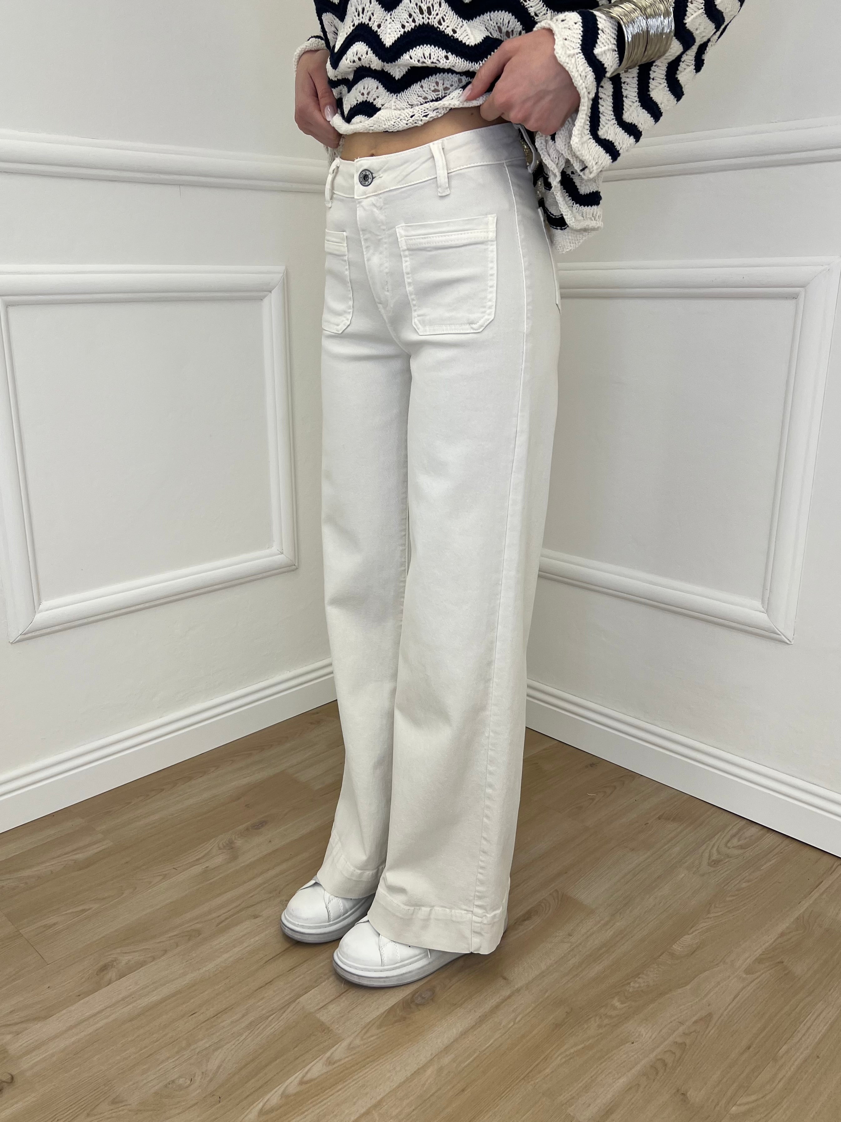 Jeans Straight Tasche Frontali 2207 Ecru