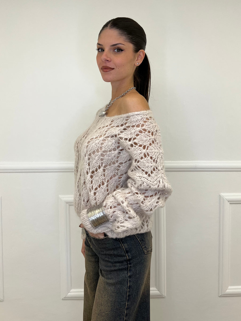 Maglia Losanghe Traforata 3191 Ecru