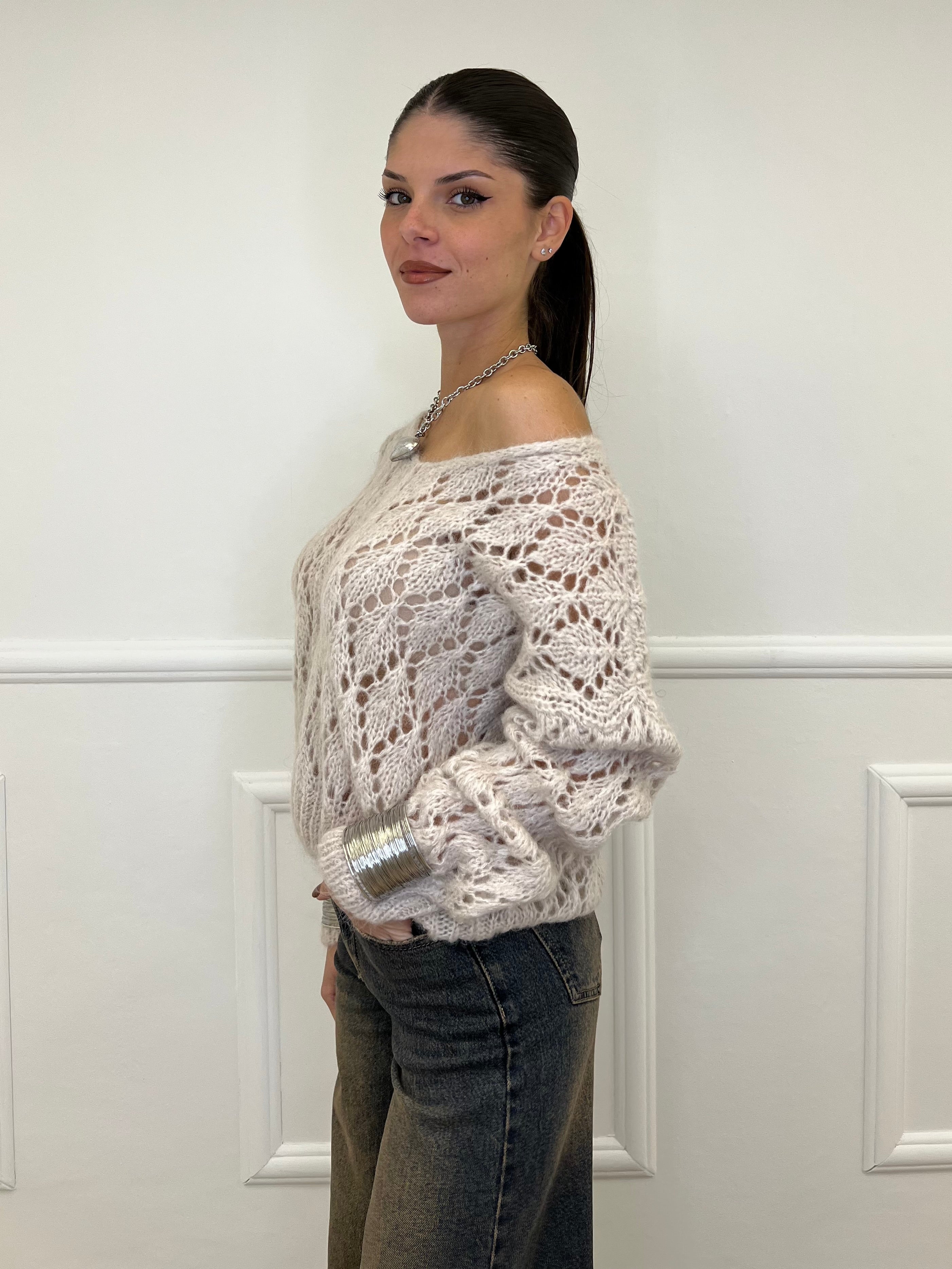 Maglia Losanghe Traforata 3191 Ecru