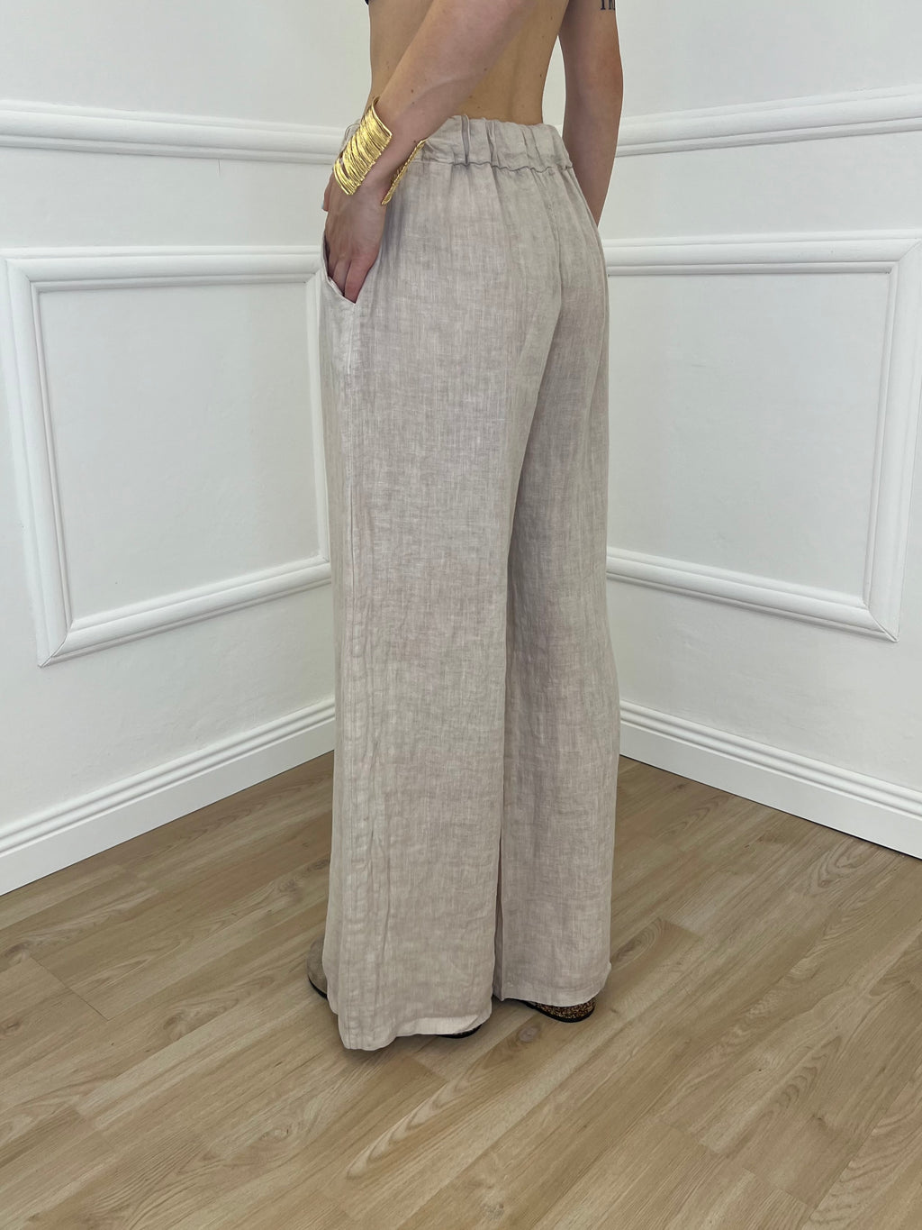 Pantalone Lino Coulisse 23216 Beige
