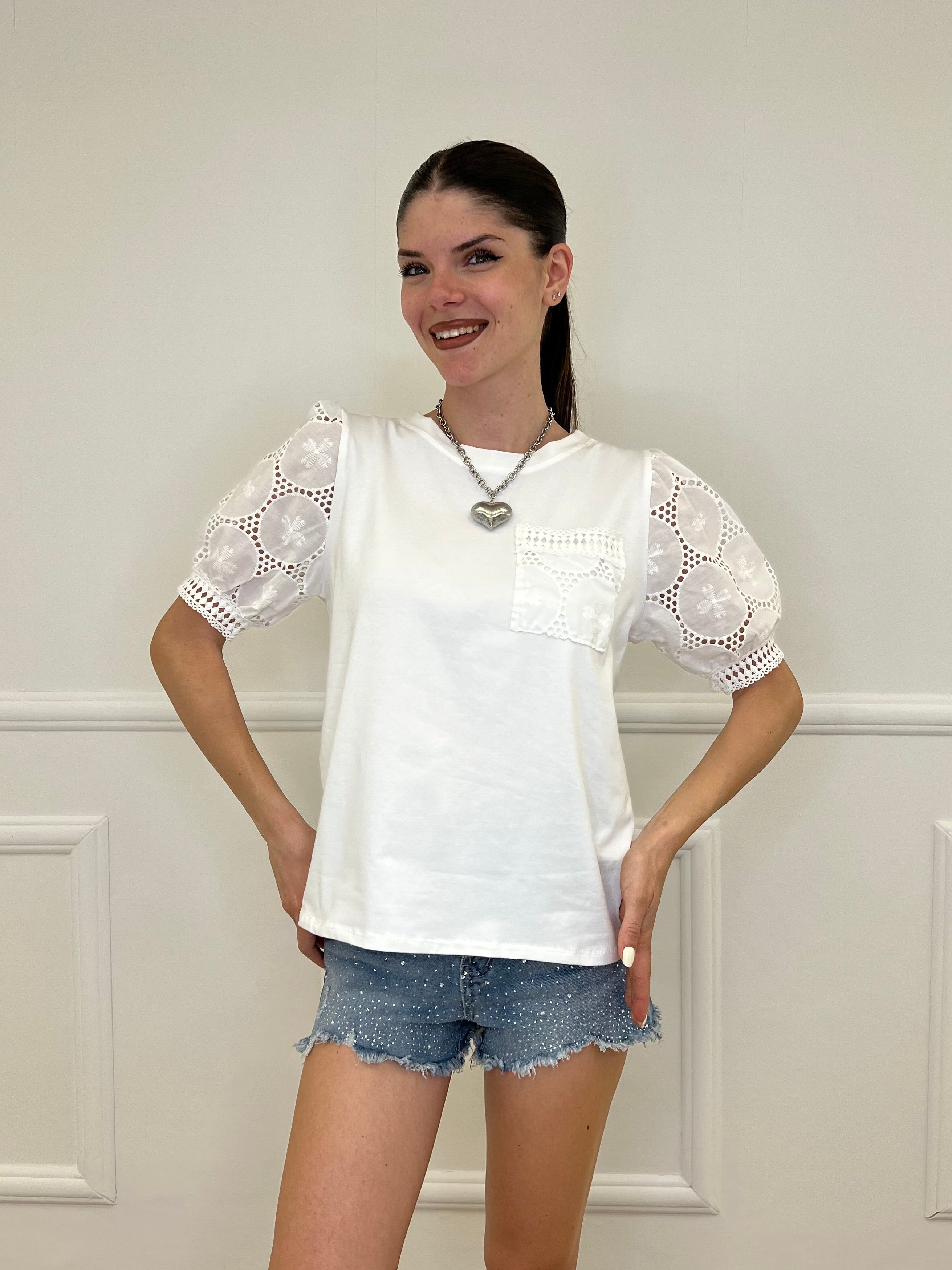 T-shirt Maniche Sangallo A4684 Bianco