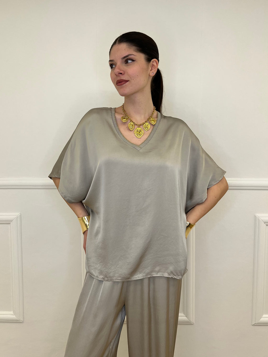 Completo Fluido Satin Con Lurex 061-062 Taupe