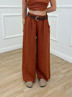 Pantalone Lino Cintura 02630 Mattone