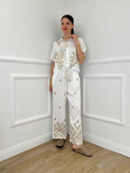 Pantalone Ricami Lurex Z18127 Bianco