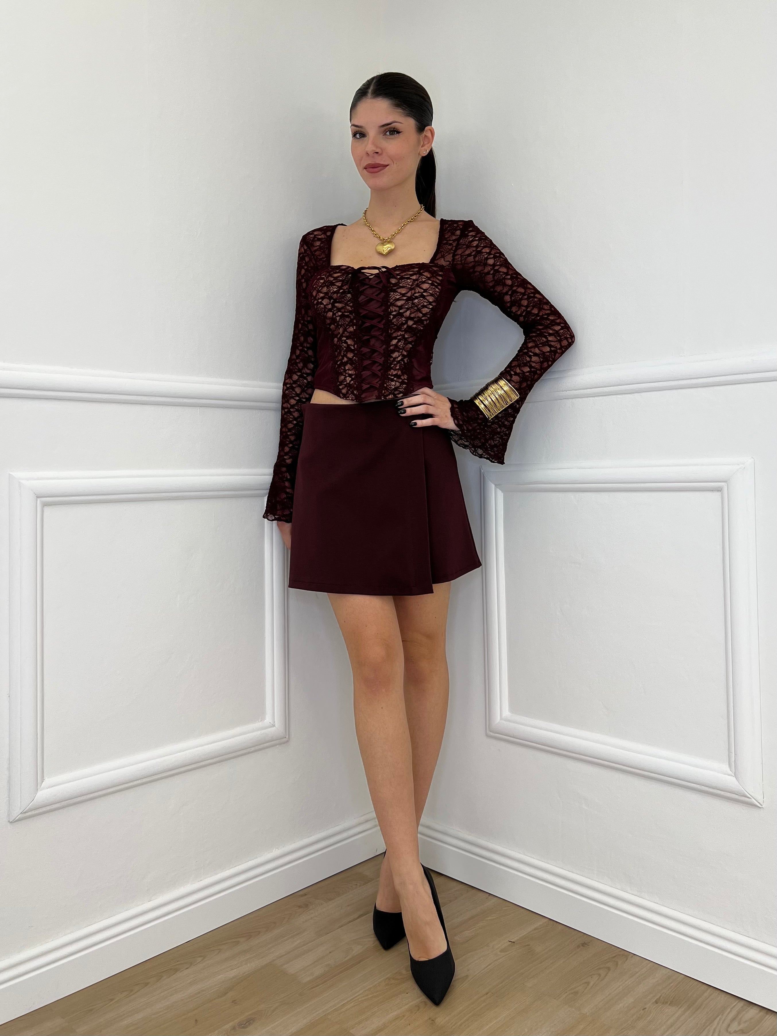 Top Bustier in Pizzo 7358 Burgundy