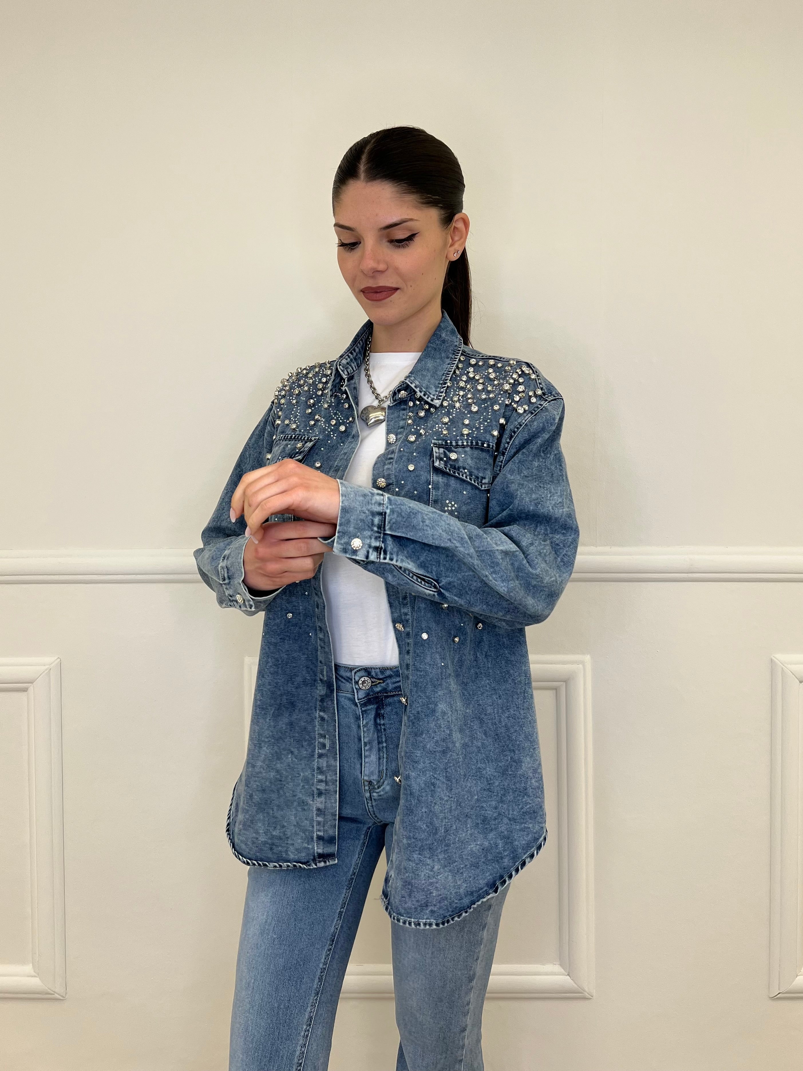 Camicia Denim Delavé Strass 18601