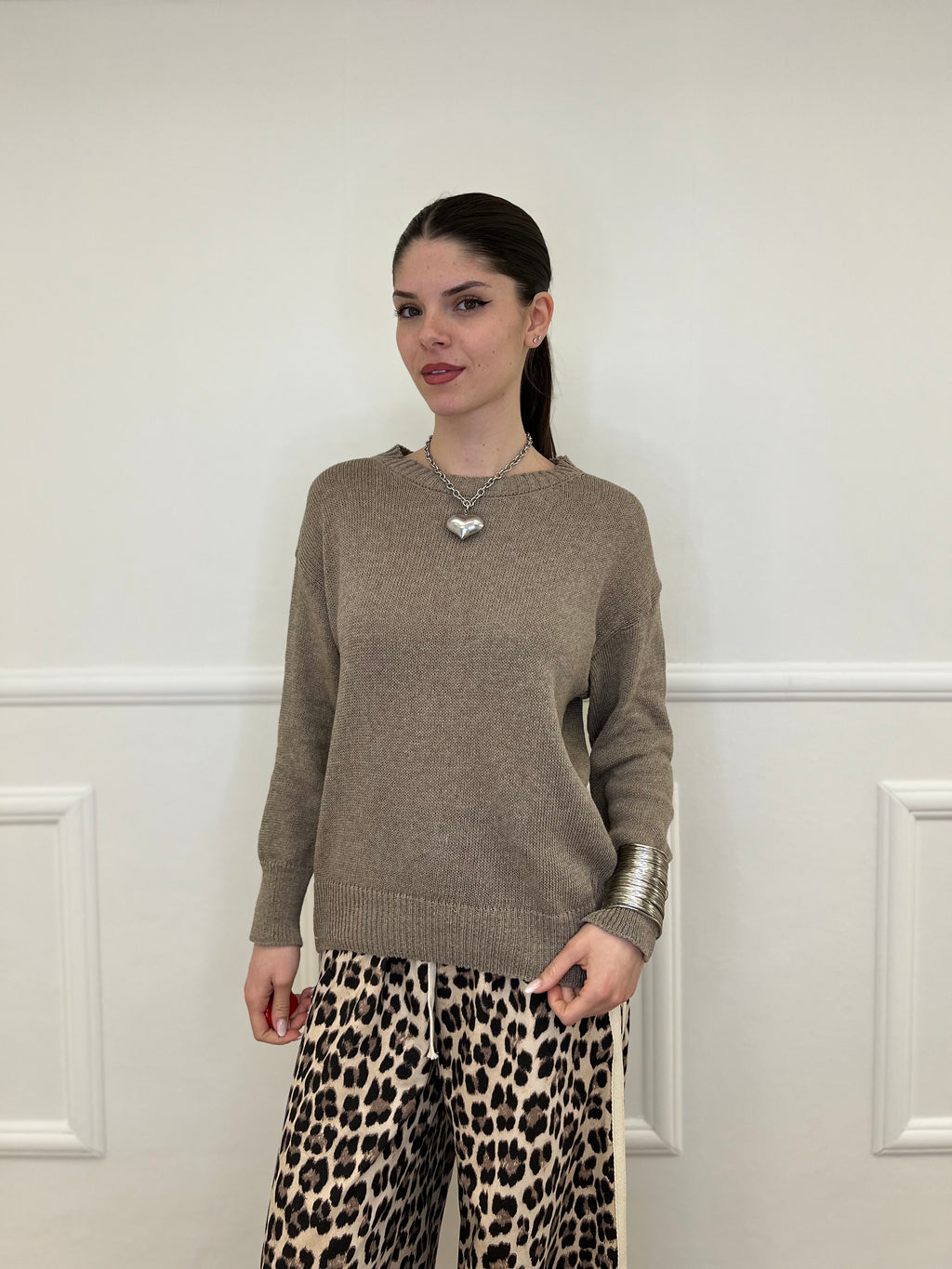 Maglia Over Cotone 3686 Taupe