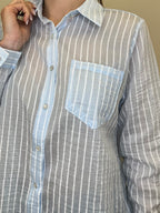 Camicia Tencel Spalmata a Righe 25802 Azzurro