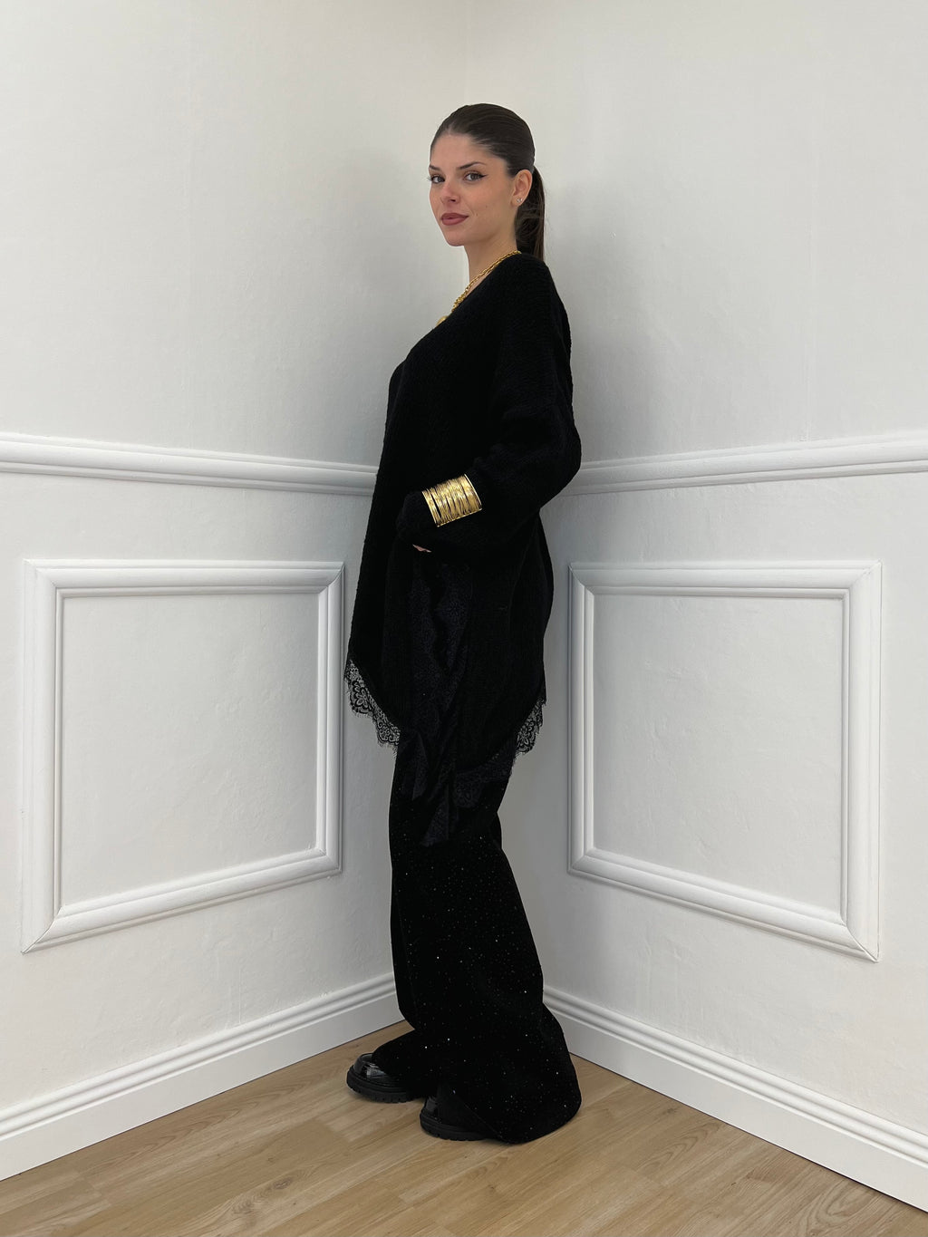 Maglia Asimmetrica Pizzo 25743 Nero