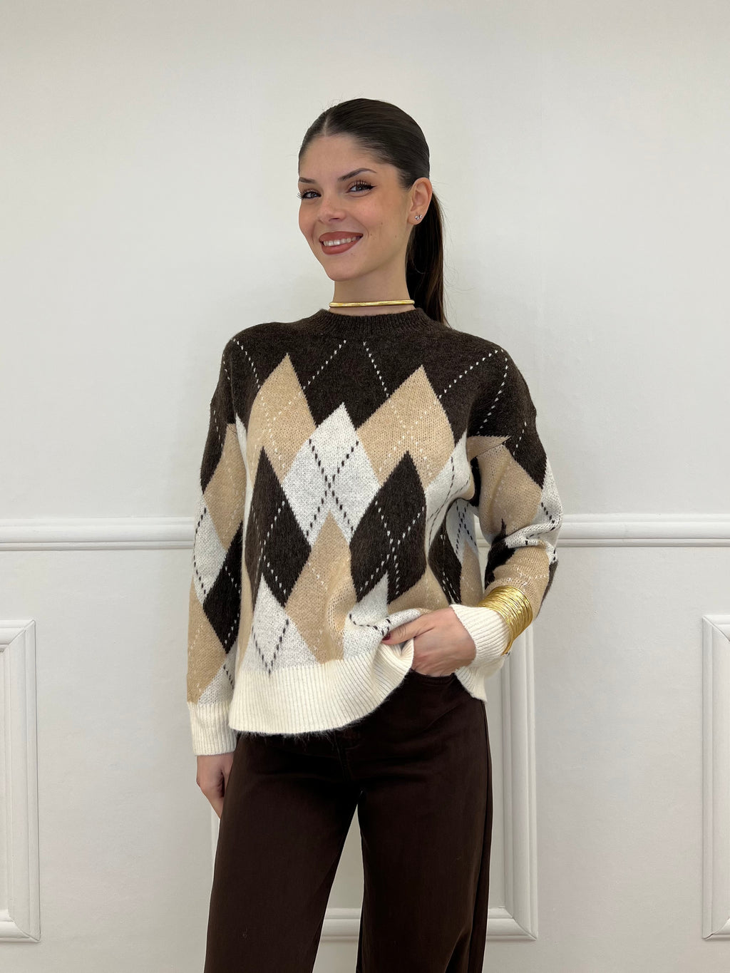 Maglia Over Losanghe L8075 Moro