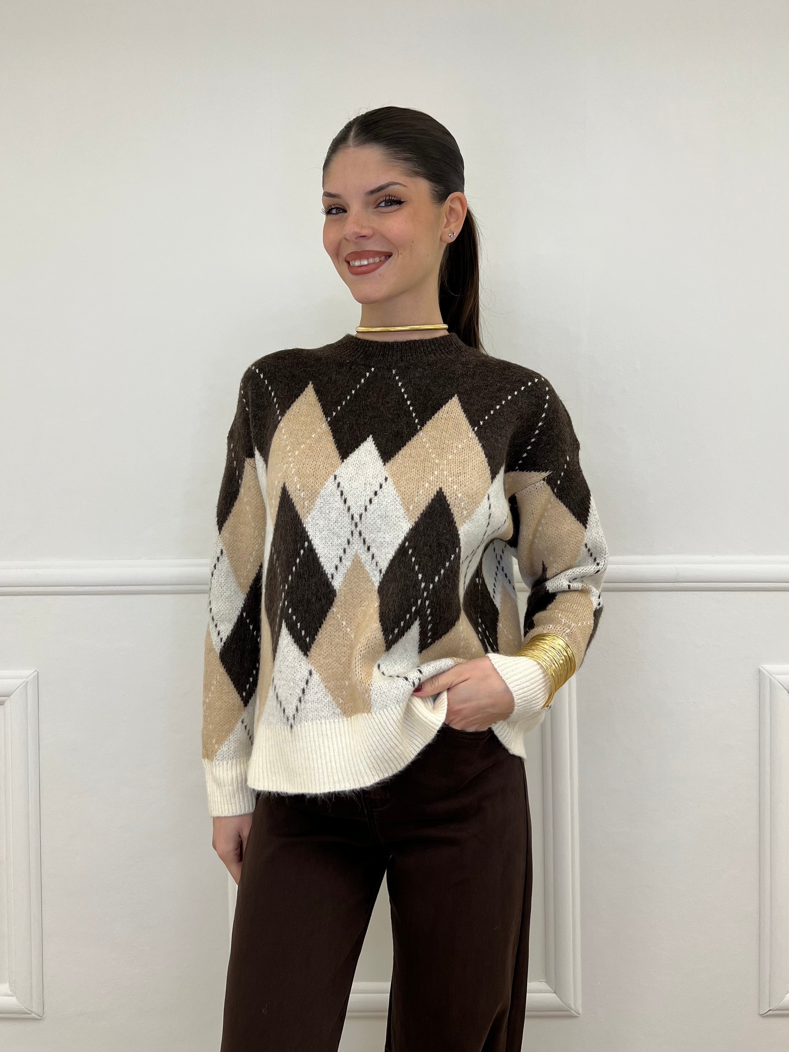 Maglia Over Losanghe L8075 Moro