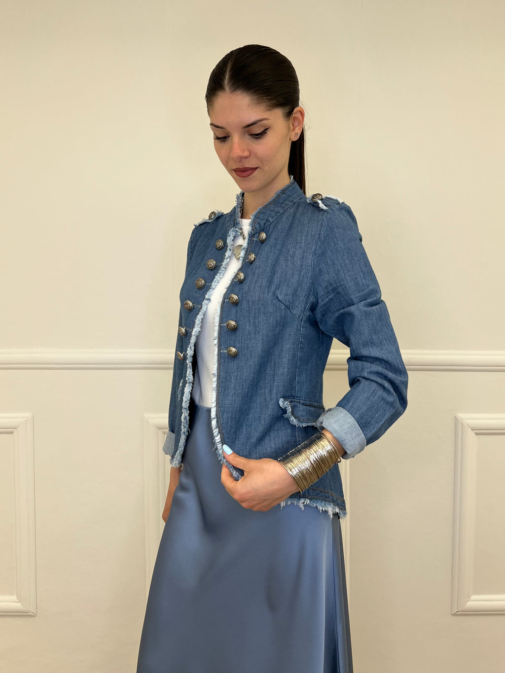 Giacca Napoleone in Denim 2373 Azzurro