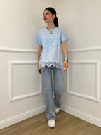 Maglietta Combinata Con Pizzo 20611 Azzurro