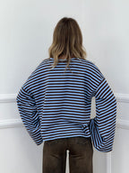 T-shirt Righe Maniche Ampie BM270 Azzurro e Marrone