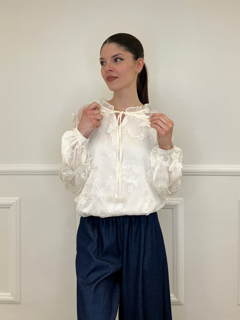 Blusa Ricami Farfalle 0281 Panna