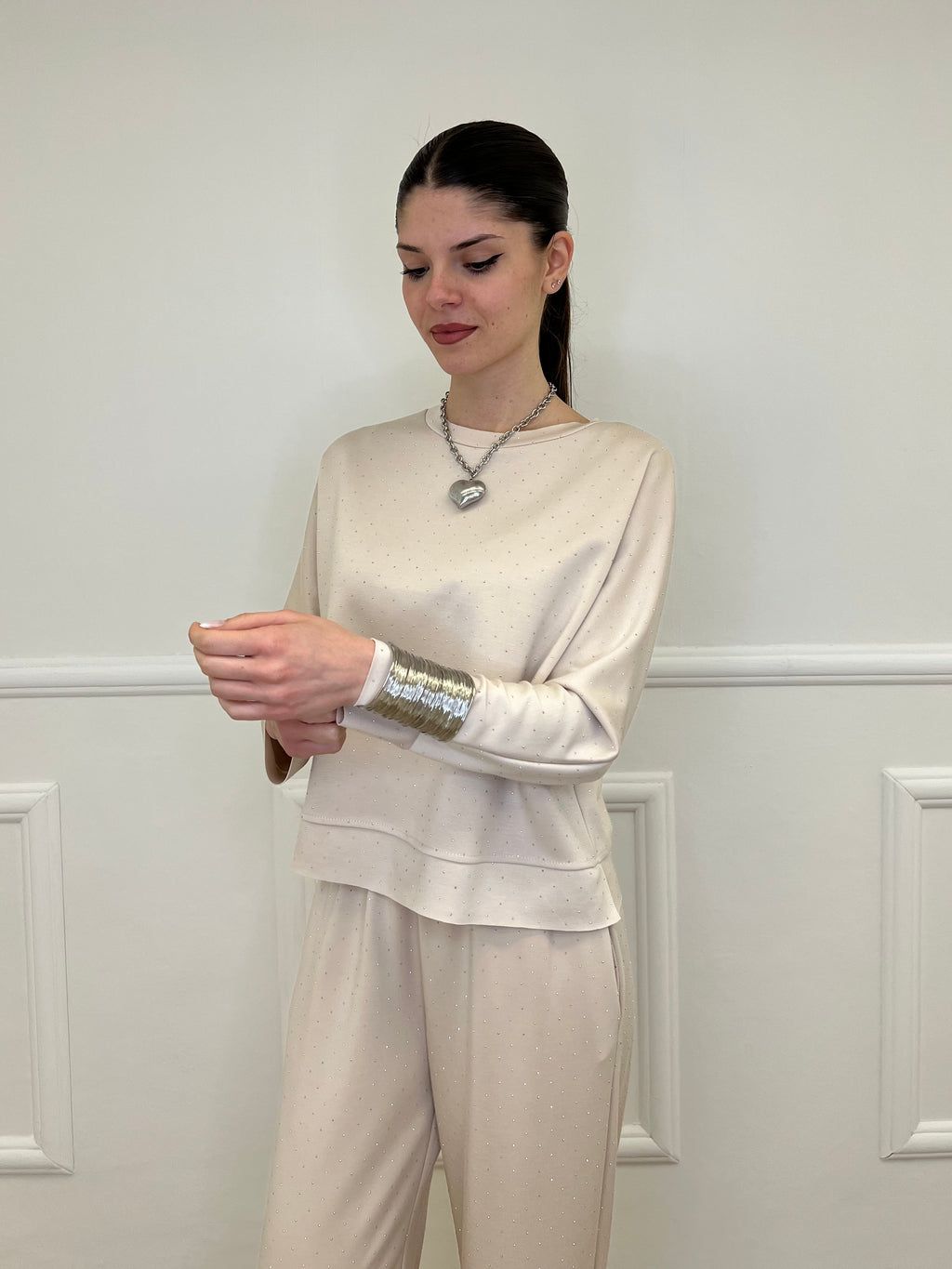 Completo Tuta Strass 036521 Ecru