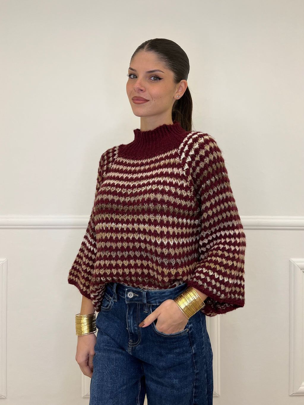 Maglia Jacquard 25453 Burgundy