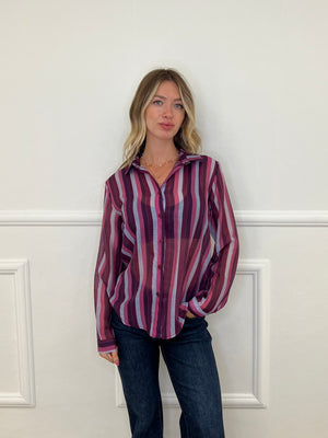 Camicia in Tencel a Righe 3957 Viola