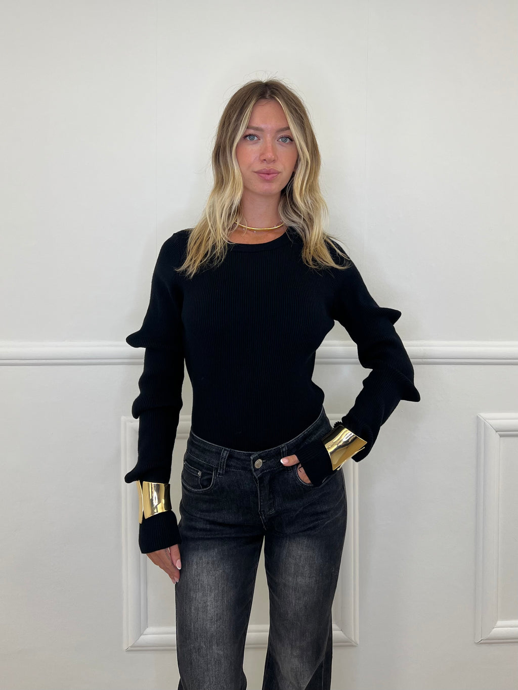 Maglia Maniche Goffrate 7867 Nero