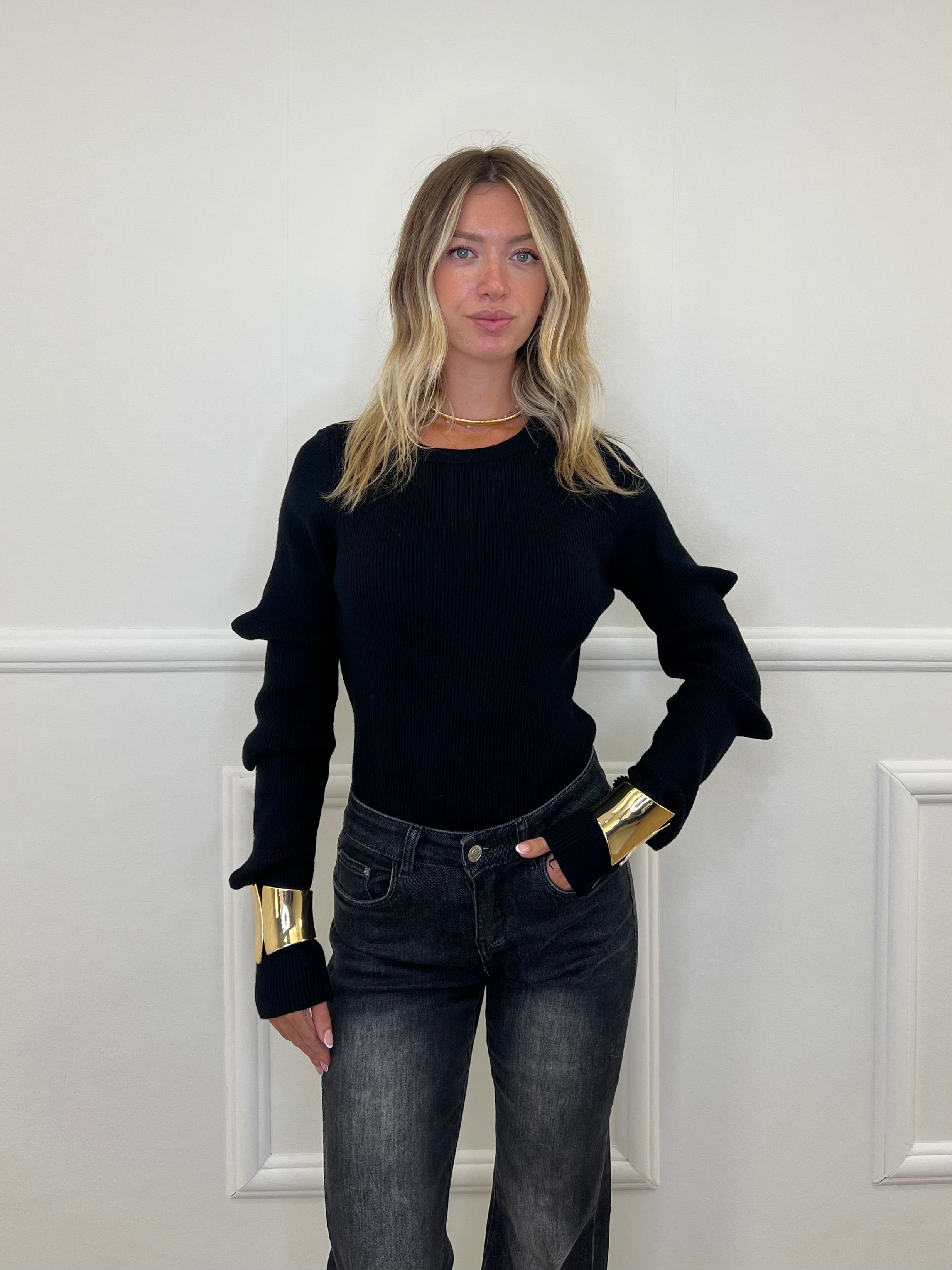 Maglia Maniche Goffrate 7867 Nero