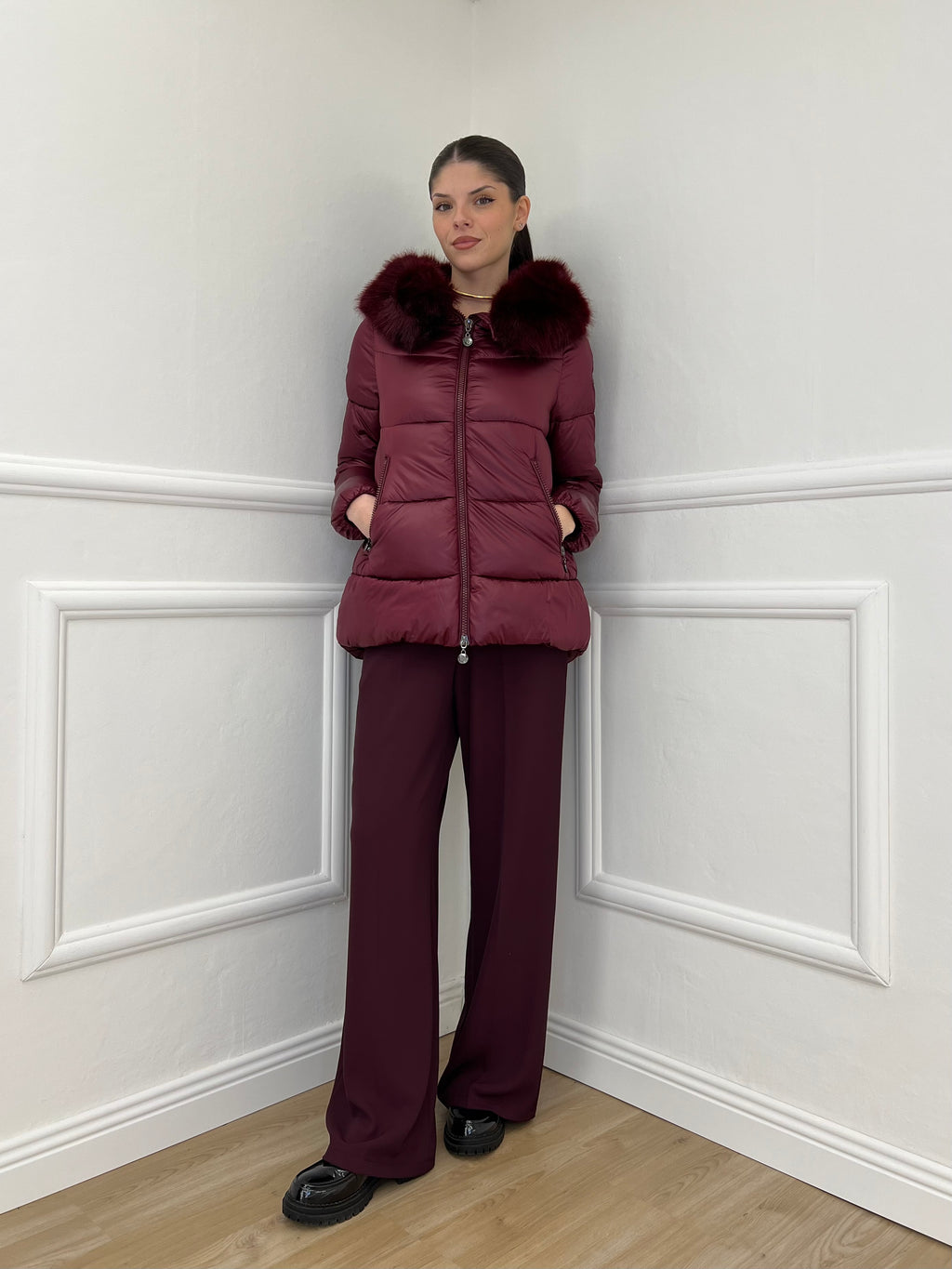 Piumino Corto Pelliccia 2259 Burgundy